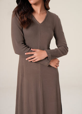 V-Neck Ribbed Flared Dress