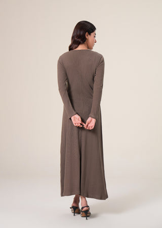 V-Neck Ribbed Flared Dress