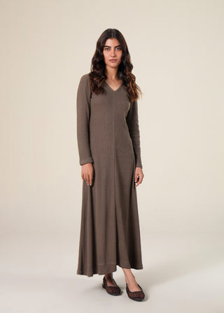 V-Neck Ribbed Flared Dress