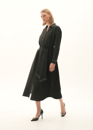 Flared Dress with contrasting top stitches