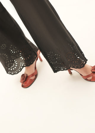 Wide-leg Cotton Trouser with Schiffli Embroidery