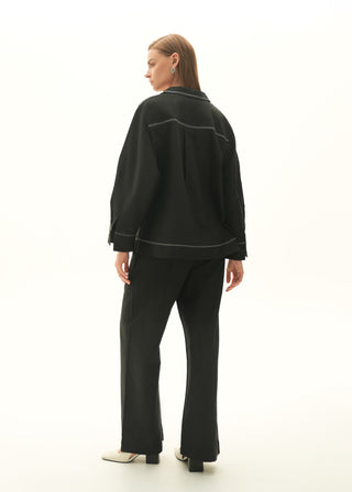 Basic Linen Blend Blouse with contrasting Top Stitches