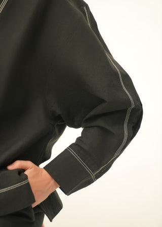 Basic Linen Blend Blouse with contrasting Top Stitches
