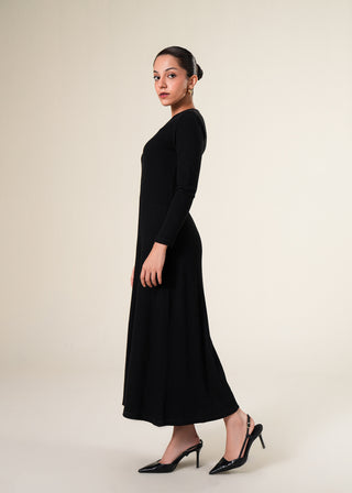 V-neck Ribbed flared dress
