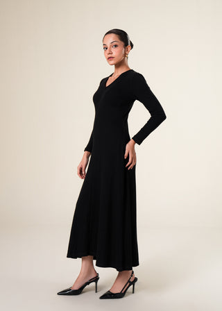V-neck Ribbed flared dress