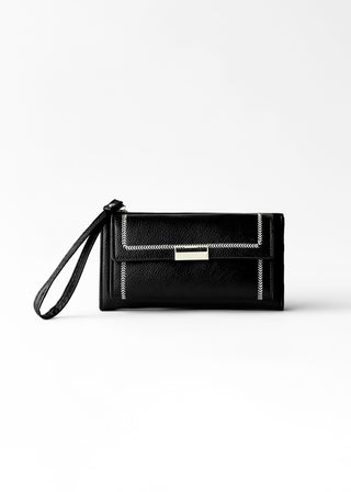 STITCHED FLAP WALLET WITH WRISTLET