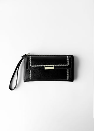 STITCHED FLAP WALLET WITH WRISTLET