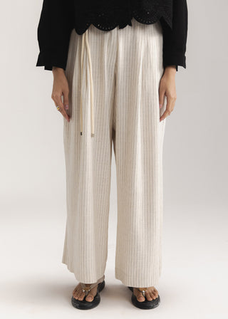 Striped Linen Pants with Belt- WS26-12