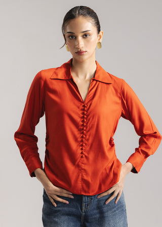 Button Down Shirt with Gathers at Waist- WS26-84