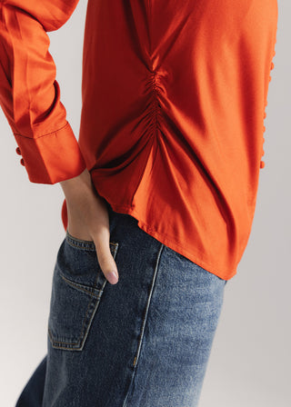 Button Down Shirt with Gathers at Waist- WS26-84