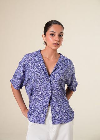 Notch collar dropped shoulder floral shirt