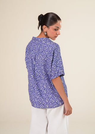 Notch collar dropped shoulder floral shirt