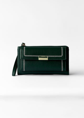 STITCHED FLAP WALLET WITH WRISTLET