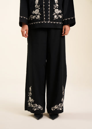 Embroidered Wide-Leg Palazzo Pants