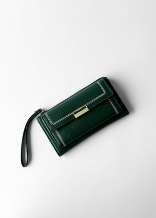 STITCHED FLAP WALLET WITH WRISTLET