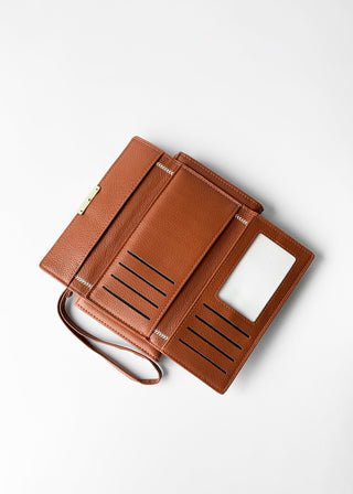 STITCHED FLAP WALLET WITH WRISTLET