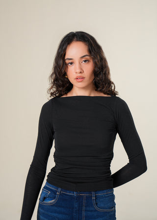 Boat-neck sheer Top