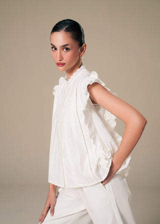 Frill Lace Sleeve Cotton Top