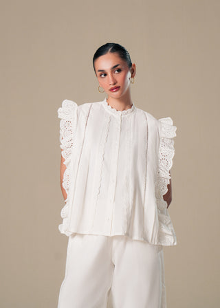 Frill Lace Sleeve Cotton Top