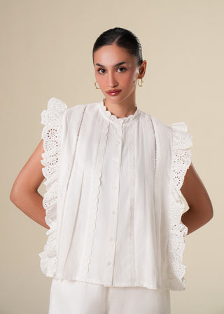 Frill Lace Sleeve Cotton Top