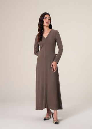 V-neck Ribbed flared dress