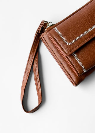 STITCHED FLAP WALLET WITH WRISTLET