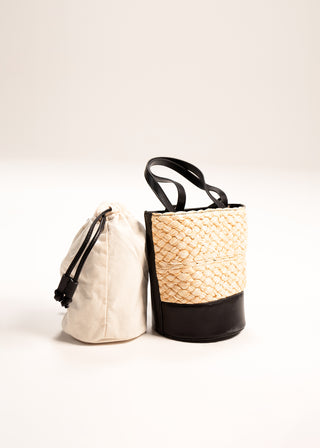 Bucket bag with braiding details