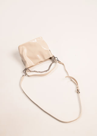Metallic shoulder bag with chain