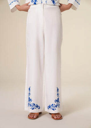 Embroidered Wide-Leg Palazzo Pants