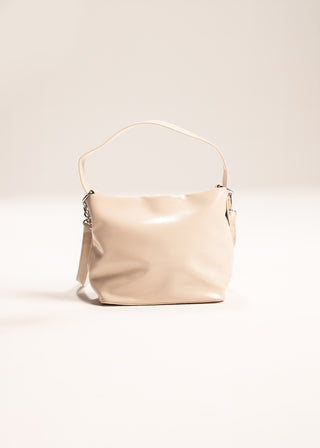 Metallic shoulder bag with chain