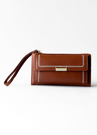 STITCHED FLAP WALLET WITH WRISTLET