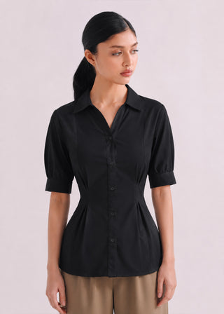 Cinched Waist Button Down Shirt- WS26-240