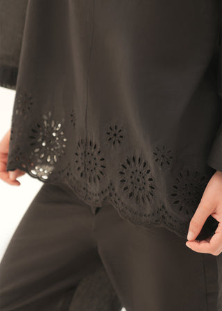 Oversized Cotton Blouse with Schiffli Embroidery