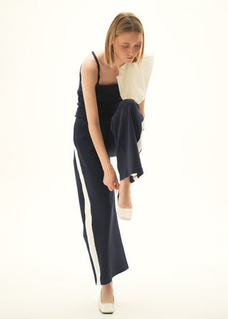 Wide-leg Trousers with side contrasting panel