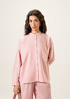 Long Linen Blend Shirt with Band Collar- WS25-227