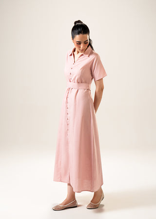 Linen Blend Dress with Panels – WS25-219 for Women – In-Transit Collection | KOA | Shop Online.
Woman wearing a pink linen blend dress with panels against a white background.