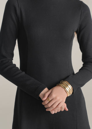 Mock Neck Ribbed Dress