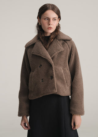 Double Breasted Faux Shearling Coat