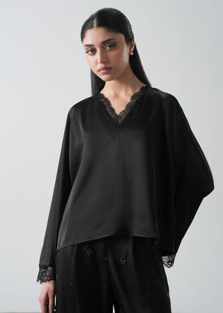 Satin Blouse with Lace- WS26-150