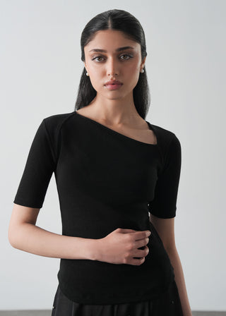 Asymmetrical Neckline Slim Fit Top- WS26-110