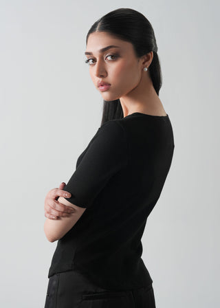 Asymmetrical Neckline Slim Fit Top- WS26-110