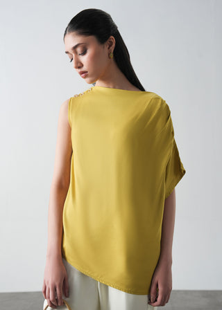Asymmetric Draped Top with Buttons- WS26-128