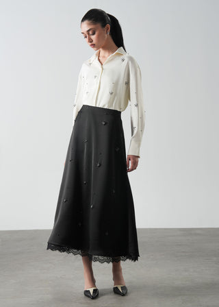 Embellished Satin Skirt with Lace- WS26-122