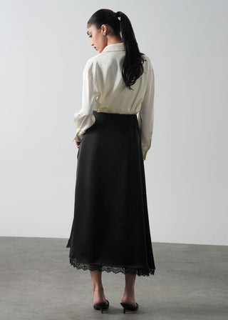 Embellished Satin Skirt with Lace- WS26-122
