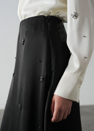 Embellished Satin Skirt with Lace- WS26-122