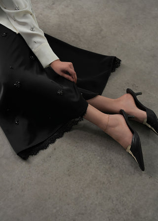 Embellished Satin Skirt with Lace- WS26-122