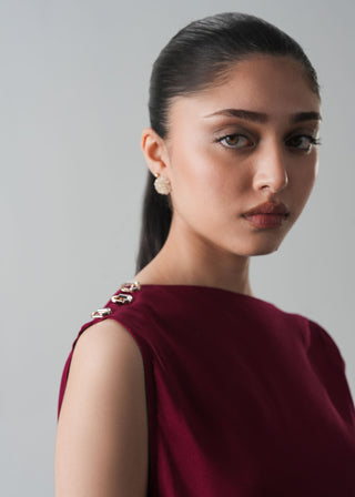 Asymmetric Draped Top with Buttons- WS26-117