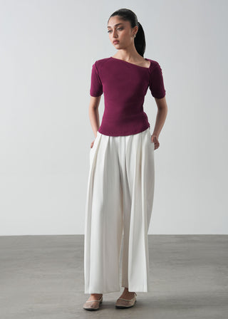 Asymmetrical Neckline Slim Fit Top- WS26-109