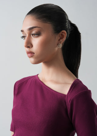 Asymmetrical Neckline Slim Fit Top- WS26-109