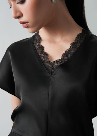 Satin Dress with Lace- WS26-151